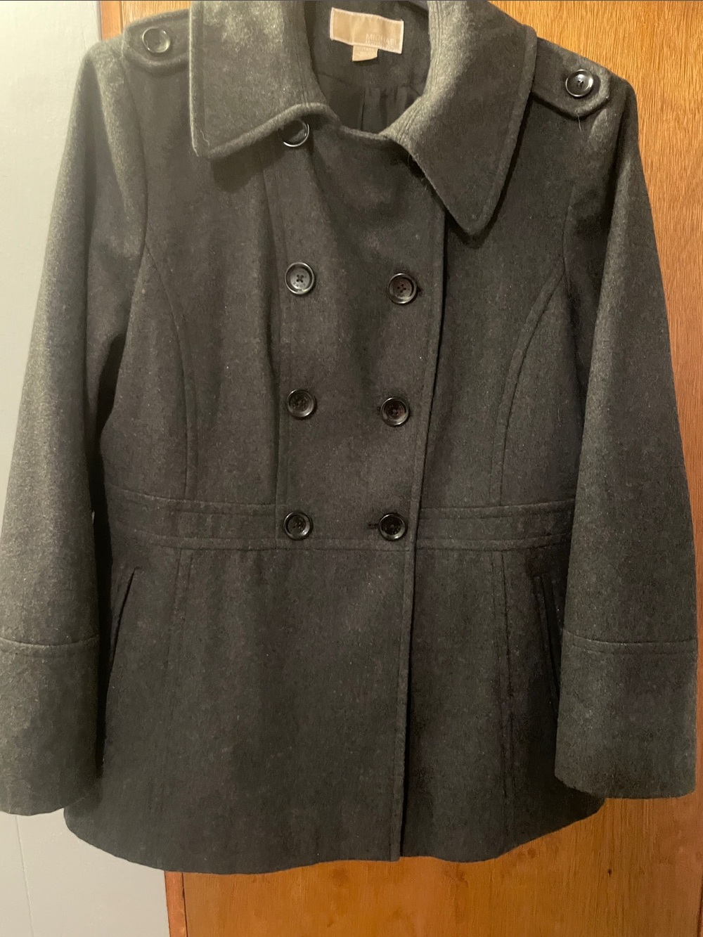 MICHAEL Michael Kors Black Double-Breasted Wool Pea Coat